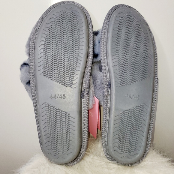 NWT NING Grey Leopard Animal Print Faux Fur House Slipper Slide Sandals 11-11.5 - Picture 5 of 7